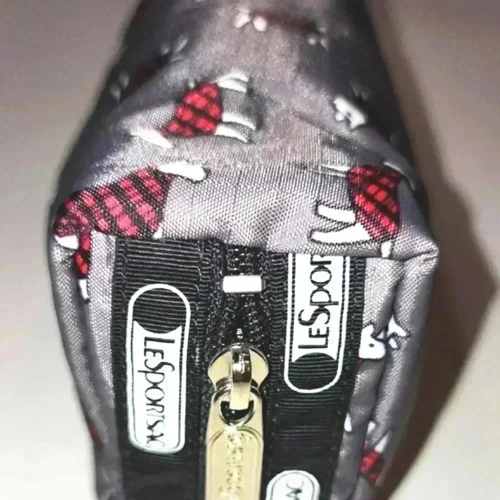 LeSportSac Lamb Black & Red Patterned Zipper Cosmetic Travel Bag 6.5 X 4 X 2" - Picture 8 of 13